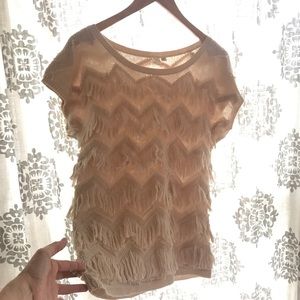 Anthropologie fringed short sleeve sweater
